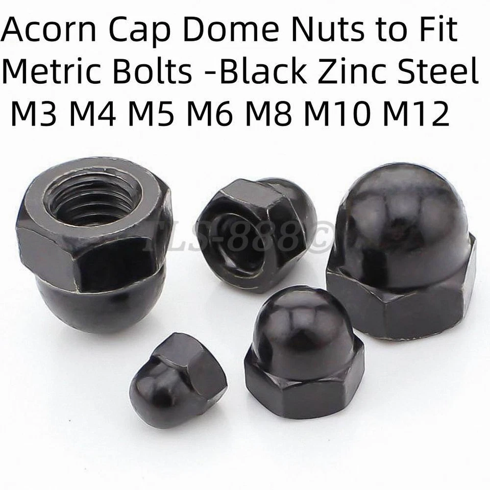Acorn Cap Dome Nuts to Fit Metric Bolts -Black Zinc Steel M3 M4 M5 M6 M8 M10 M12