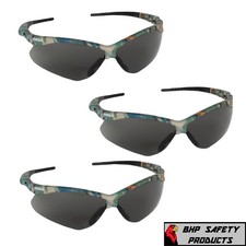  3 PAIR KLEENGUARD NEMESIS SAFETY GLASSES CAMO FRAME SMOKE ANTI-FOG LENS 22609