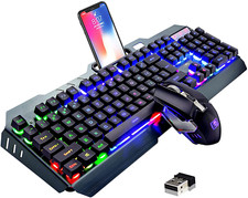 Wireless Gaming Keyboard and Mouse, Rechargeable, Rainbow Backlit with 3800Mah B
