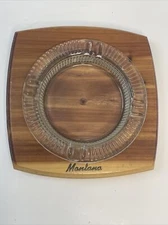 Wood Base Ashtray W/ Glass Insert Cigarette Montana