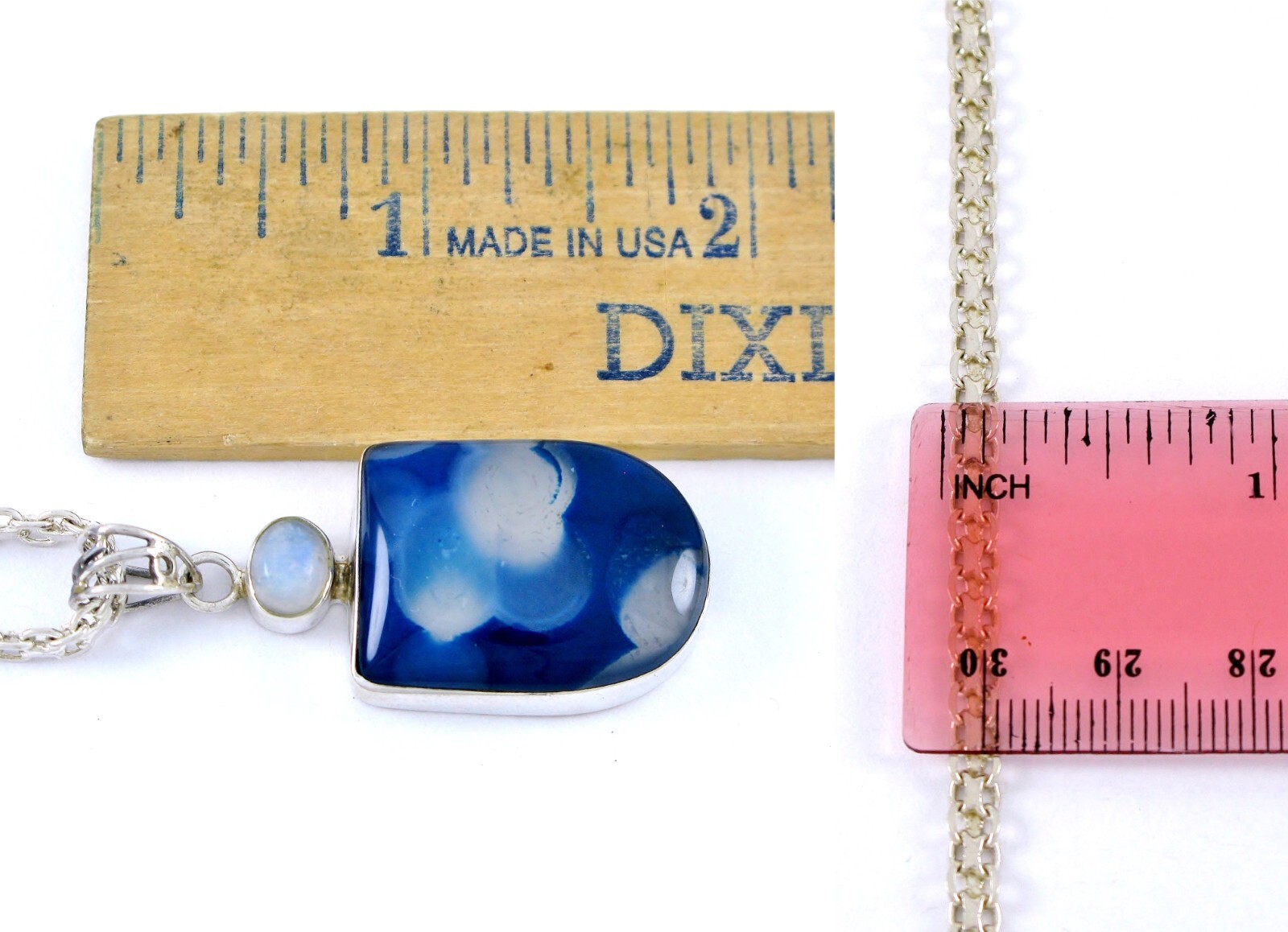 Solid Sterling Silver 925 Blue Agate Stone 18" Ne… - image 11