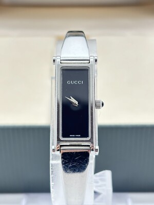 Exc+5 w/Box ] Gucci 1500L Watch Quartz Black Silver Ladies Used