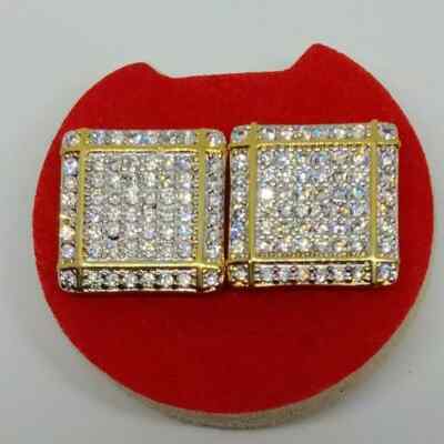 2Ct Lab Created Round Diamond Cluster Men's Stud Earrings 14K Yellow Gold Finish