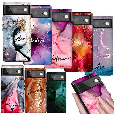For Google Pixel 8 Pro 7A 6 9 10 Marble Print Personalised Name Phone Case Cover