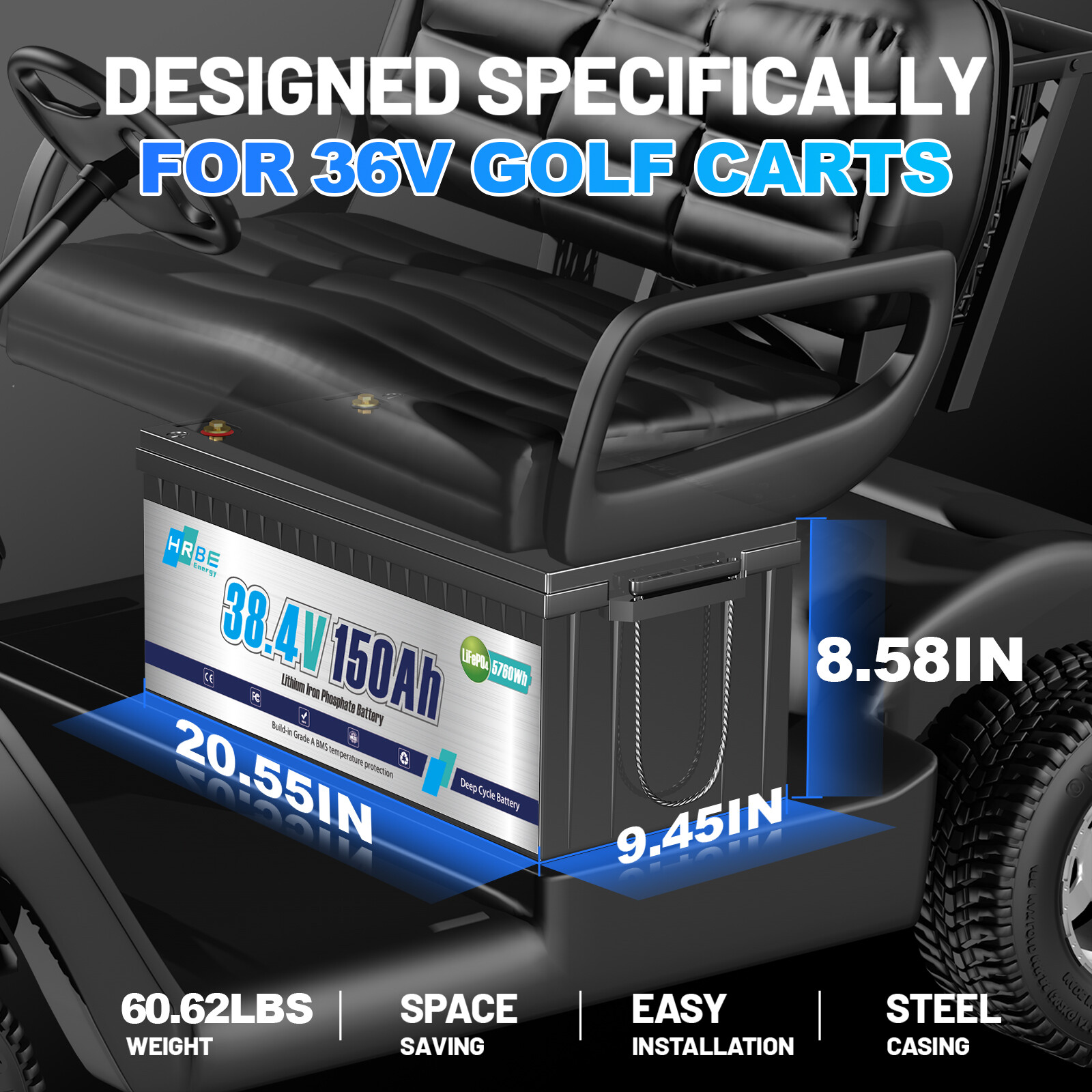 36V 150Ah LiFePO4 Lithium Battery 200A BMS for Golf Cart Trolling Motor+ Charger