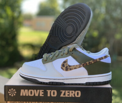 Nike Dunk Low Olive Leopard GS DX9282-100 size 7Y / 8.5W Fast Shipping | eBay