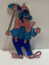 Vintage 70s Handmade Turquoise Blue Pink Stained Glass Clown Sun Catcher Nursery