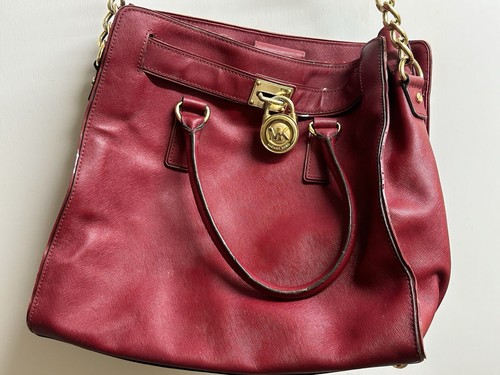 Michael Kors Hamilton Leather Tote Satchel Shoulder Purse Bag Lock Key Tag Charm - Picture 2 of 12