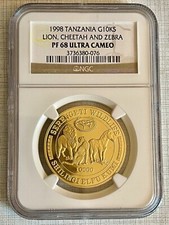 Tanzania 1998 Lion, Cheetah and Zebra 10K Shilingi Gold NGC PF68 UC SKU# 3338