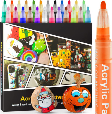 Acrylic Paint Pens Markers-24 Colors Waterproof Paint Pens for Rock Painting,Gra
