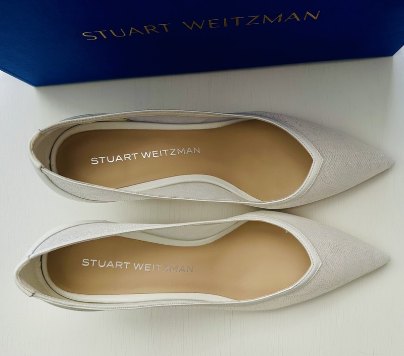 Stuart Weitzman Eva 50 Pump White Sparkle Mesh Kitten Heel Size 8 WORN ONCE! 