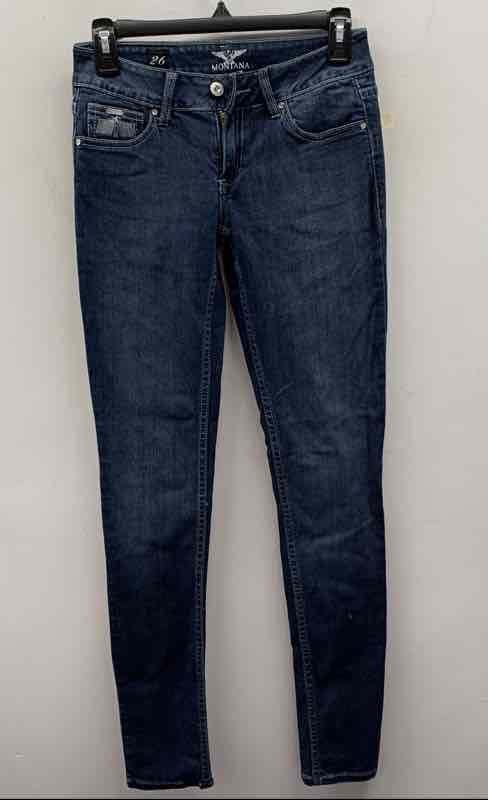 Montana Hamburg Original Women's Slim Dark Blue Embroidered Pocket Jeans Sz 26