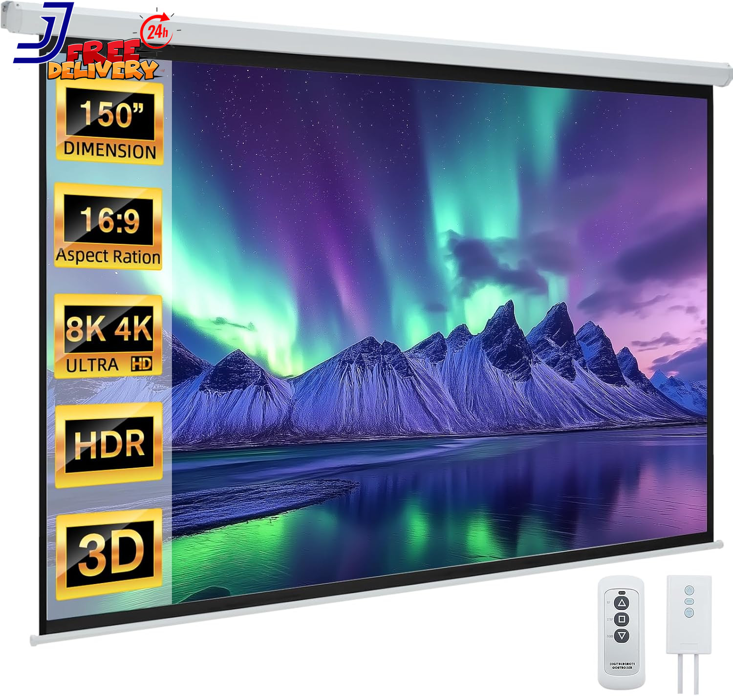 150" Projector Screen Motorized 16:9 4K HD Pull Down 150 INCH 16:9 US ONLY