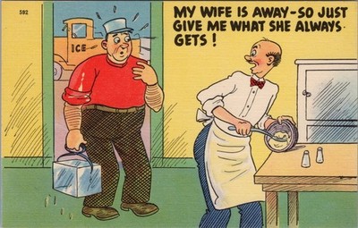 Vintage Comic Postcard  My Wife Is Away  Funny Ice Man Scene Tichnor Bros. 592
