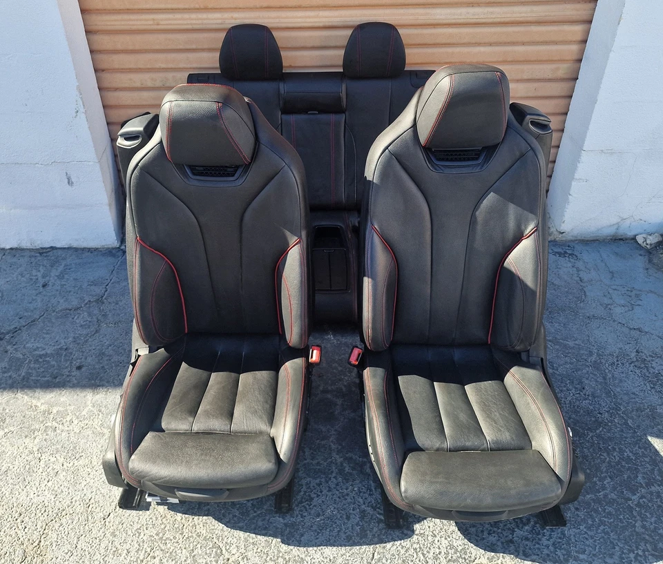OEM BMW 428i 435i F33 14 15 16 COVERTIBLE SPORT HEATED SEAT SET BLACK RED STITCH - Image 3 of 4