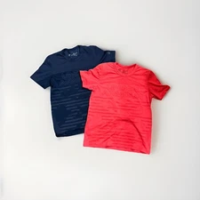 TWO Under Armour UA Base Layer Tech Boys Shirts EUC XS/7 Solid Vent Blue Orange