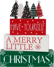 4 Pcs Christmas Tree Wooden Tiered Tray Decor Block Signs