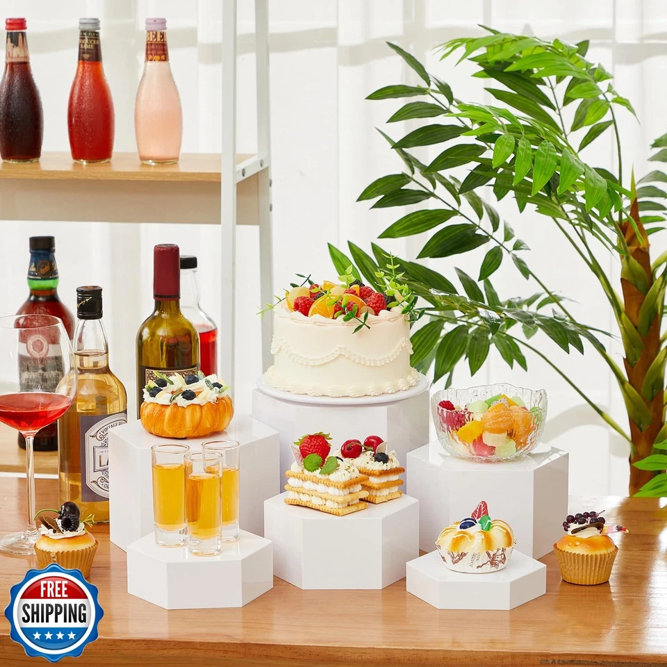 Leinuosen 6 Piezas Elevadores de Buffet, Elevadores de Alimentos Hexagonales para Mesa de Buffet Acrílico Foto 3 de 4