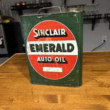 Sinclair Emerald Auto Oil Vintage 2-Gallon Can, Old And Original Empty With Lid
