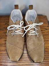 Toms Ankle Boots Womens Sz 8 Booties Suede Leather Bota Shearling Lining Lace Up