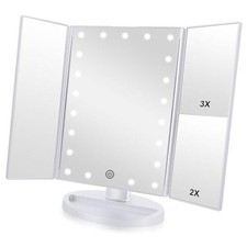 Tri-fold Lighted Vanity Makeup Mirror with 3x/2x Magnification,21 LEDs White