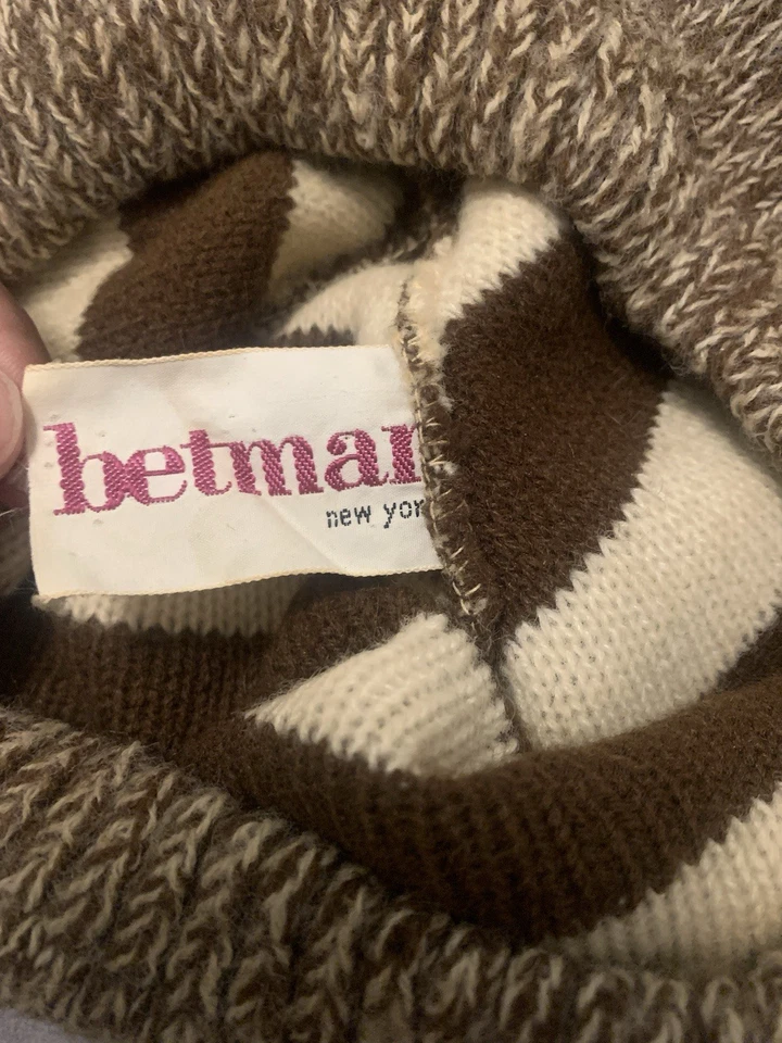 Sombrero boina tejida vintage años 70 Betmar New York marrón crema rayas holgado retro Foto 2 de 4