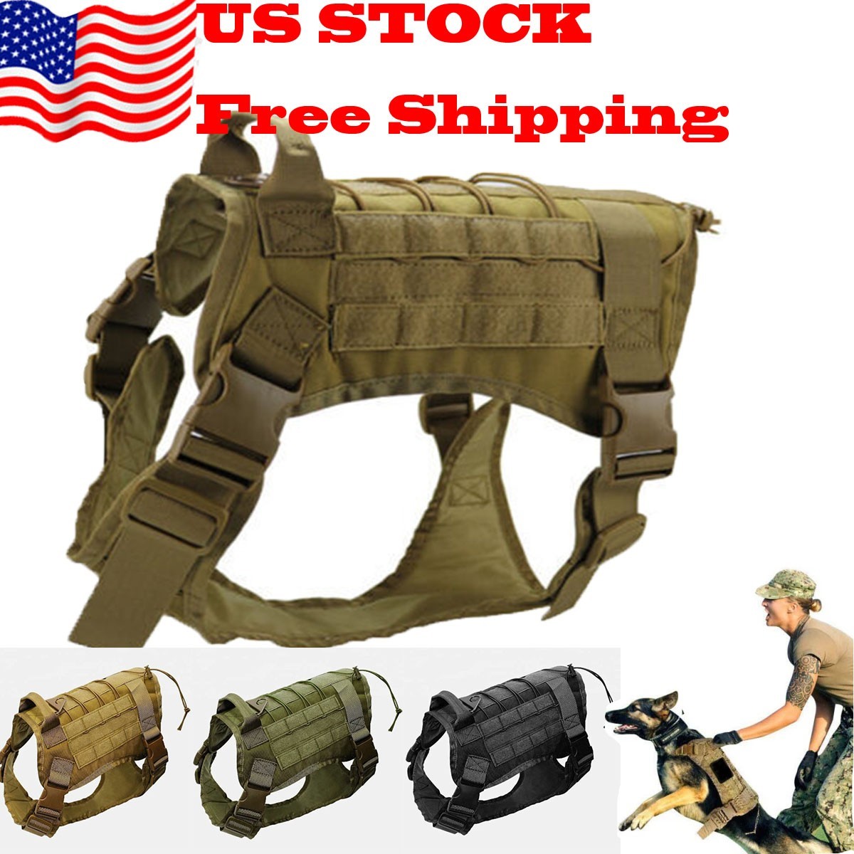 Tactical Dog Vest US Working Dog Military Harness with Handle No-pull Large