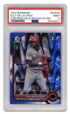 ELLY DE LA CRUZ 2022 Bowman Chrome BLUE RAYWAVE REFRACTOR # 001/150