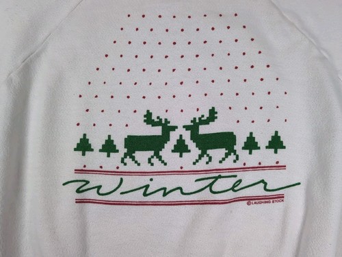 Vintage 90s Sportswear Winter White Sweatshirt Ugly Christmas Snow Deer - Bild 2 von 8