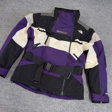 North Face Steep Tech Jacket Womens Large Purple Black Buckle Belt 550 Down Fill