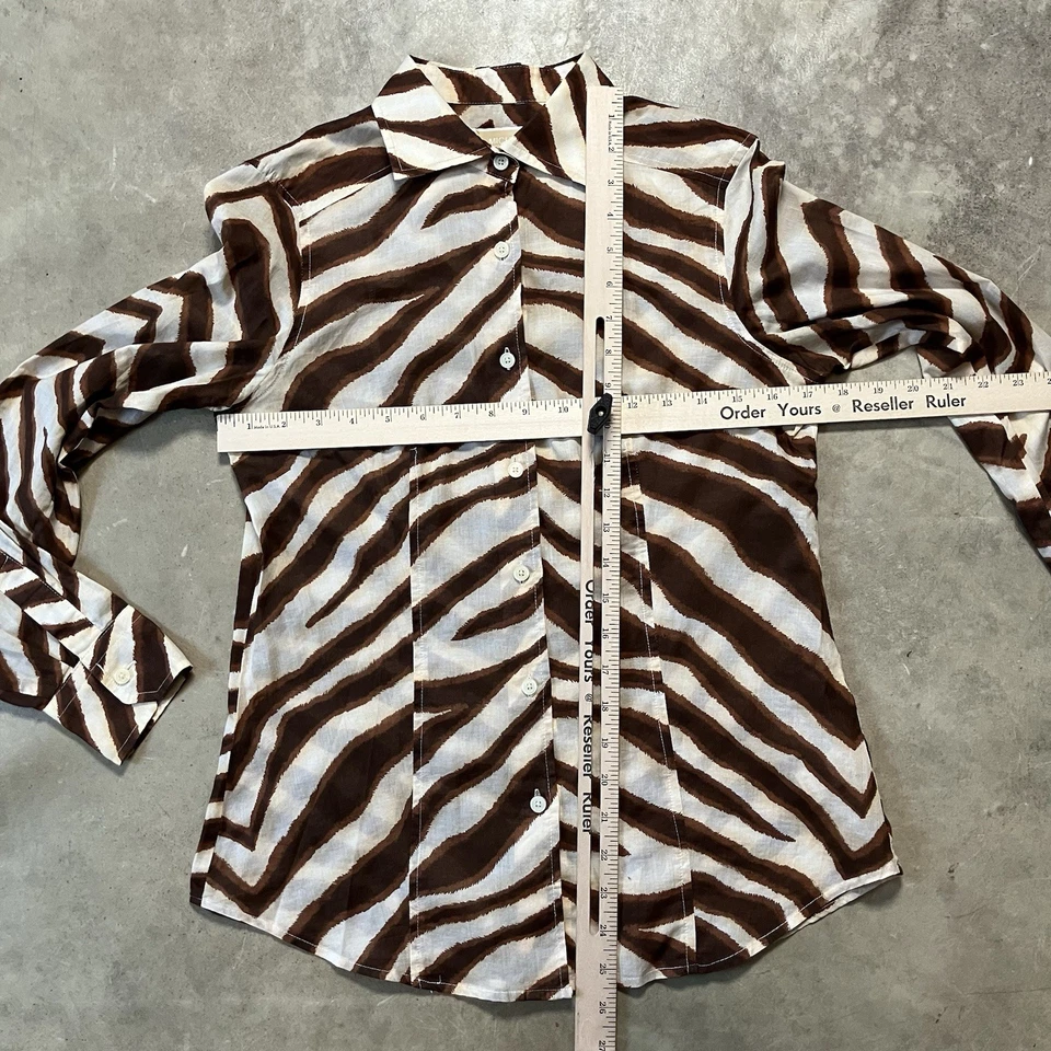 Camisa Michael Kors Mujer Talla 6 Marrón Cebra Abotonada Algodón Ligero Foto 3 de 4