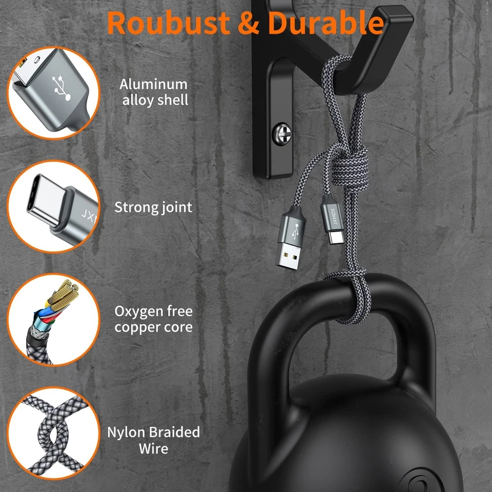 USB Type C Cable,USB A to C 3A Fast Charging (3.3ft 2-Pack) 3.3ft, Grey  - Image 4 of 4