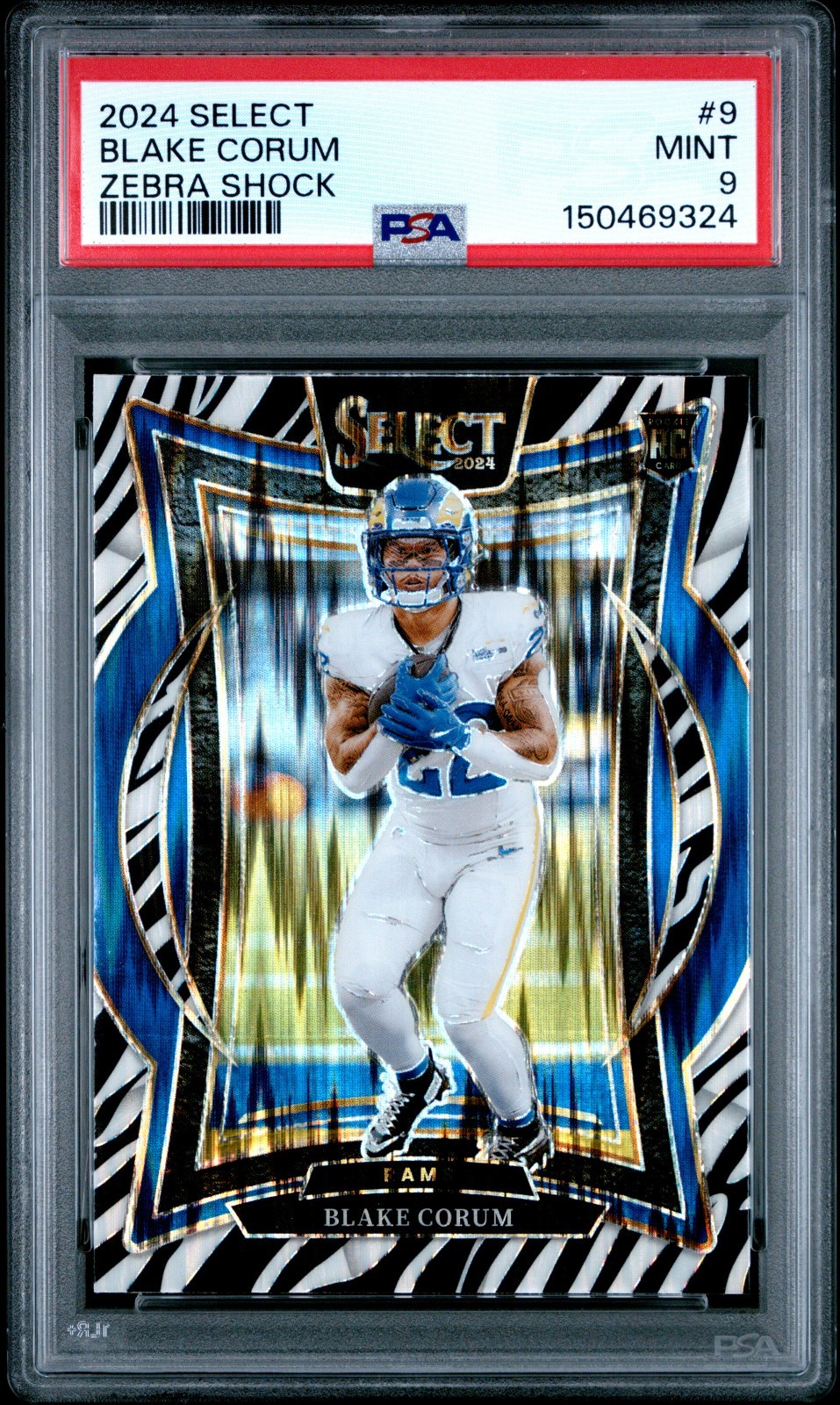 2024 Panini Select Blake Corum RC Zebra Shock Prizm #9 PSA 9 - Rams