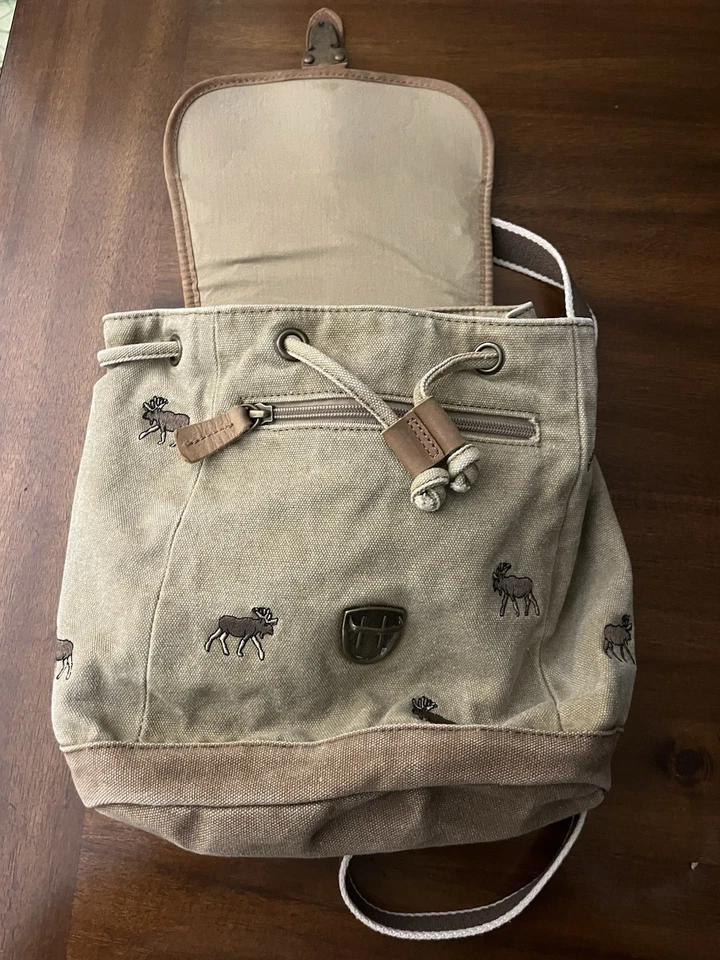 Mochila vintage LL Bean años 90 de lona y cuero con estampado de alce Foto 3 de 4