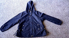 Men's Black Hooded Jacket L Button Front Polyester Short Solid Casual
