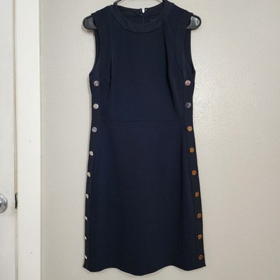 Club Monaco Dress Women's Size 2 Navy Blue Button Sleeveless Sheath Silhouette