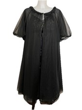 VTG Glamour Vanity Fair 2-pc Robe Gown Black Dbl Sheer Chiffon Peignoir Sz 34