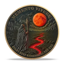 Red Moon Grim Reaper Challenge Coin Stoic Skull Memento Mori Coin Gifts For Men