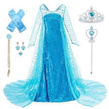 Princess Dress for Girls Halloween Cosplay Fancy Dress Princess Costume Blue Spa