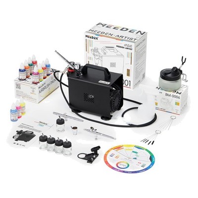 Airbrush Kompressor Set 24 Farbset Metall Luftdruckregulierung leise
