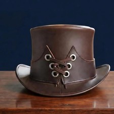 Handmade Brown Leather Top Hat Corset Lacing ...
