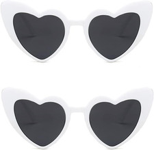2 Pack Heart Shape Sunglasses,Colorful Trendy Sunglasses Vintage Cat Eye Glasses