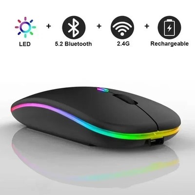 Wireless PC Mouse with Bluetooth and Radio for Mac Computers, Rechargeable, Quie