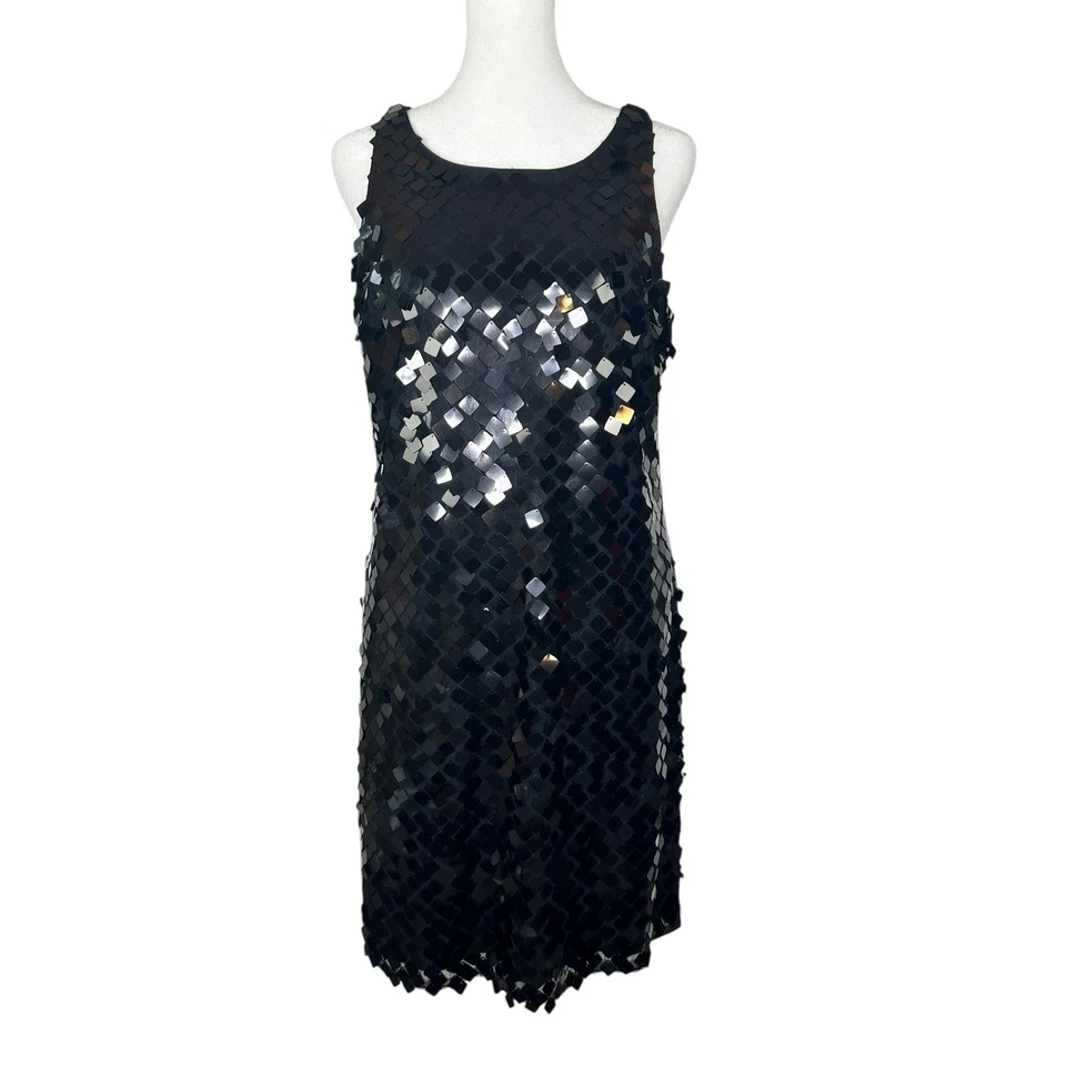 WHITE HOUSE BLACK MARKET WHBM Black Sequin Cocktail Party Glam Festival LBD Sz 8 - Image 2 of 4