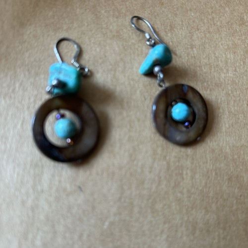 Vintage Earrings Blue Stones Turquoise - Picture 2 of 5