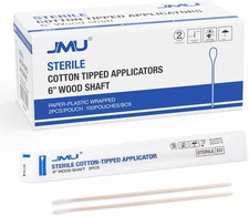 JMU 6 Inch Sterile Cotton Tipped Applicators, 200 Count Long Cotton Swabs, Wood 