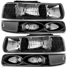 Pair Headlights Black Clear For 1999-2002 Chevy Silverado 00-06 Tahoe Suburban Pair Headlights Black Clear For 1999-2002 Chevy Silverado 00-06 Tahoe Suburban