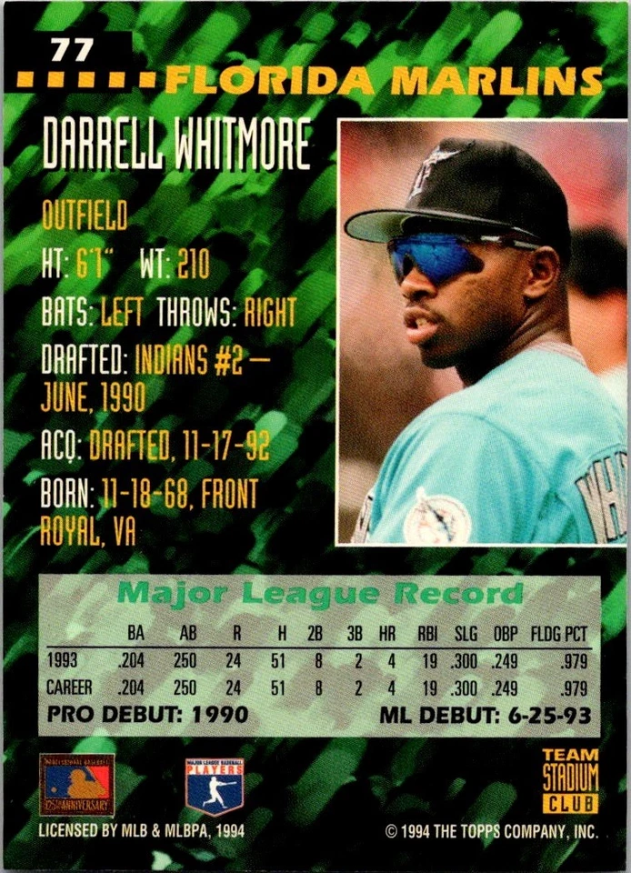 1994 Topps Team Stadium Club - Darrell Whitmore #77 - Image 2 of 2