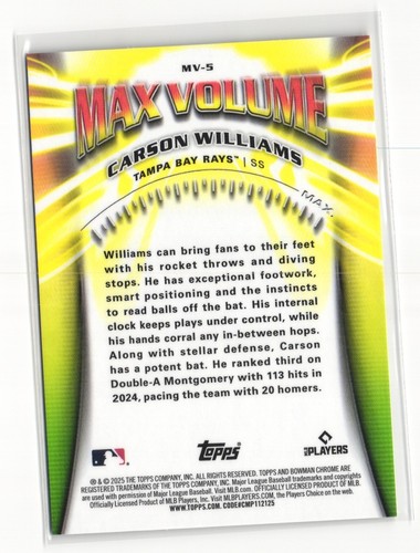 2025 Bowman Chrome Max Volume Carson Williams MV-5 - Bild 2 von 2