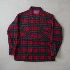Vintage Pendleton Board Flannel Large Shirt Mens 70s Red Plaid Wool USA Made